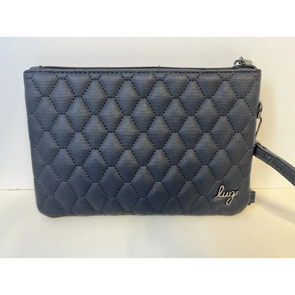 Lug Peekaboo Wristlet Navy Logo Travel Detachable Strap Quilted Neutral Casual